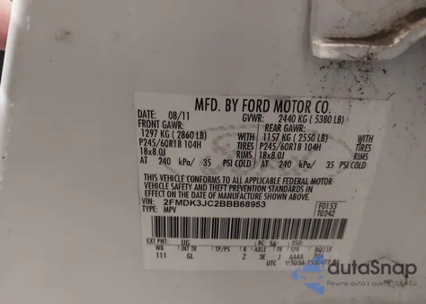 2011 Ford Edge Sel z USA, uszkodzony, nr VIN 2FMDK3JC2BBB68953